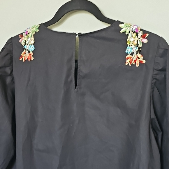 H&M Jeweled Gem embellished Black L/S Romantic Blouse NWT Size 14 - Picture 8 of 9